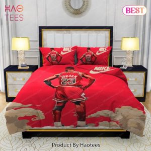 Famous Nike Air Jordan 23 Red Background Design & Quality Comfortable 4 Pieces Bedding Sets Bed Sets