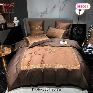 Fendi Roma Brown Luxury Brand Premium Bedding Set Bedspread Duvet Cover Set Home Decor