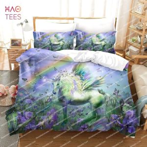 Floral Unicorn Green Fantasy Glittery Horse Bedding Sets