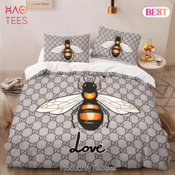 Gucci Bee Blind For Love Fashion Logo Premium Luxury Brand High-End Bedding Set LV Home Decor