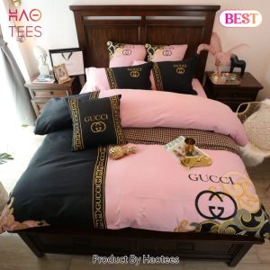 Gucci Black And Pinky Luxury Brand Bedding Set Bedspread Duvet Cover Set Home Decor