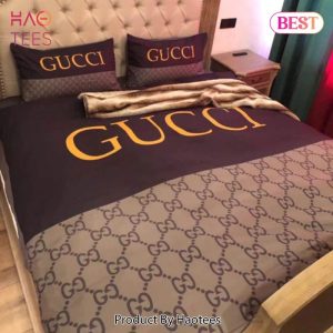 Gucci Brown Beige Logo Luxury Brand Bedding Set Home Decor