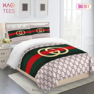 Gucci Fashion Yellow Logo Red Green Limited Luxury Brand Bedding Set Home Decor