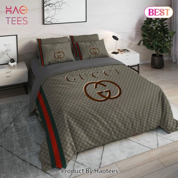 Gucci Khaki Luxury Brand High End Premium Bedding Set Home Decor