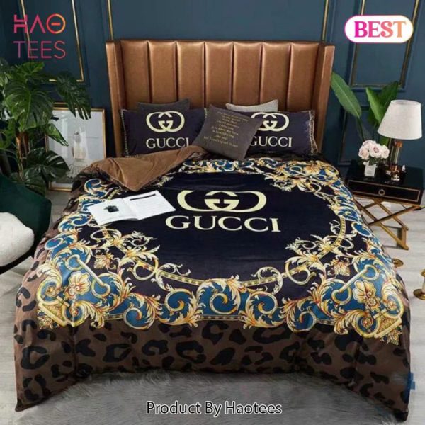 Gucci Leopard Luxury Brand Bedding Set Bedspread Duvet Cover Set Home Decor