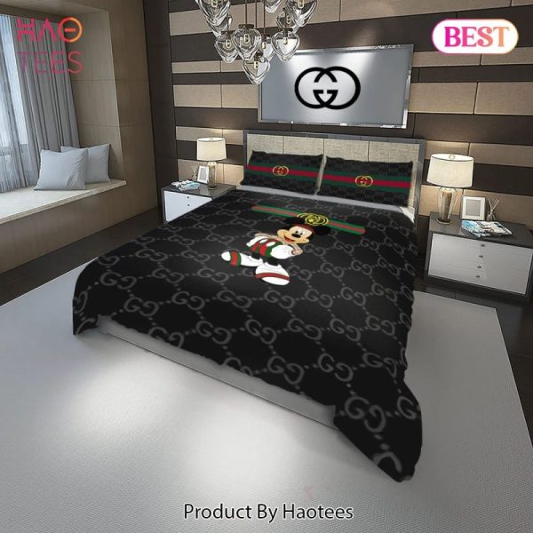 Gucci Mickey Black Fashion Logo Luxury Brand Bedding Set Home Decor