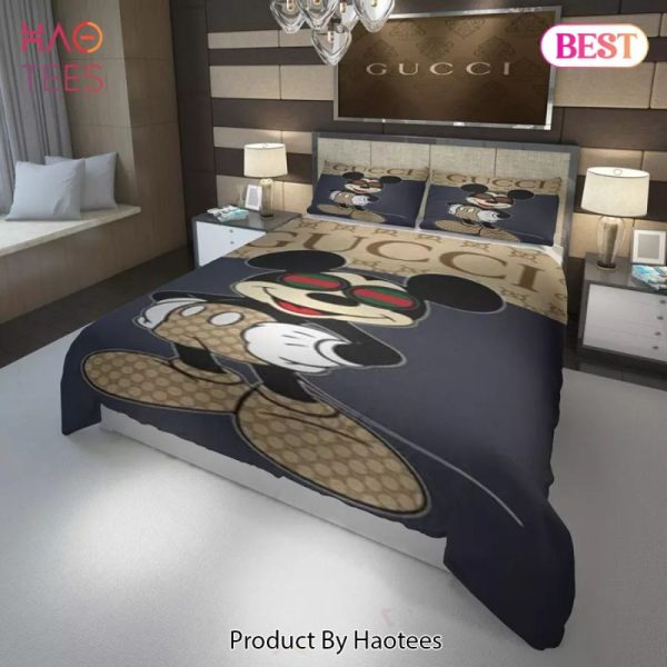 Gucci New Mickey Fashion Logo Luxury Brand Bedding Set Home Decor