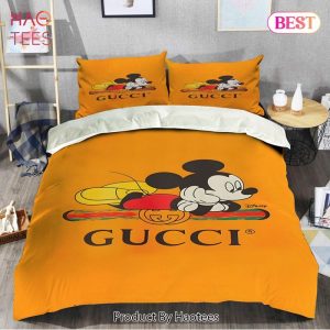 Gucci Orange Mickey Fashion Logo Luxury Brand Bedding Set Home Decor