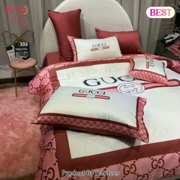 Gucci Pinky White Luxury Brand Premium Bedding Set Bedspread Duvet Cover Set Home Decor