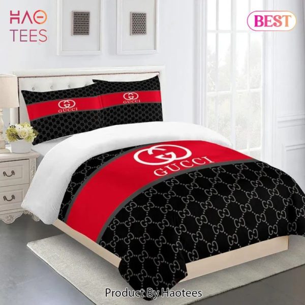 Gucci Red Black Premium Luxury Brand Fashion Limited Bedding Set Home Decor