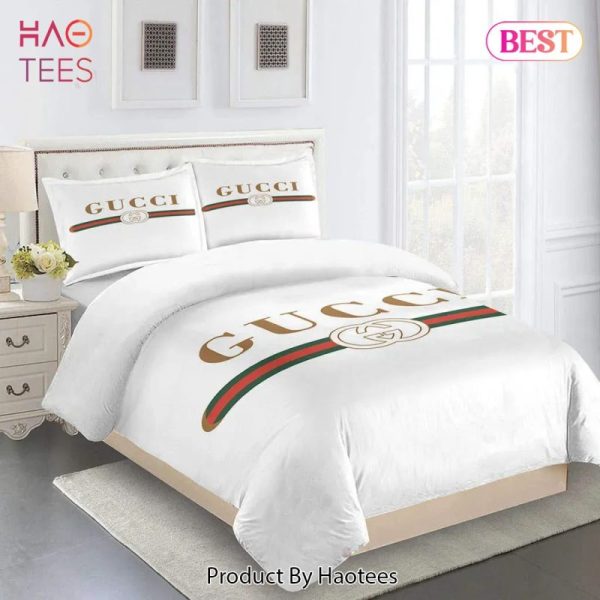 Gucci White Premium Luxury Brand Fashion Limited Bedding Set Home Decor