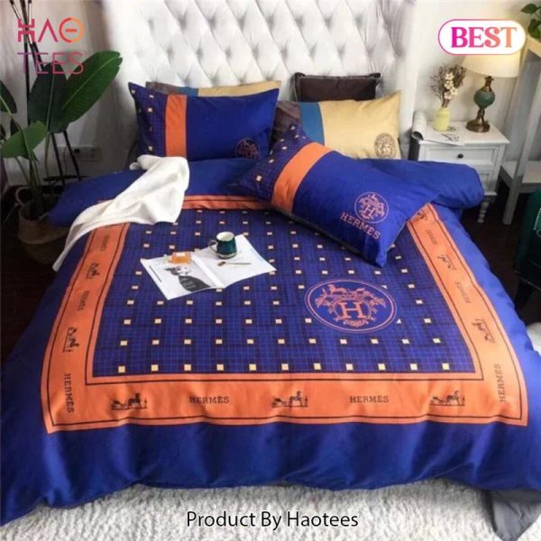 Hermes Blue Orange Luxury Brand Premium Bedding Set Bedspread Duvet Cover Set Home Decor