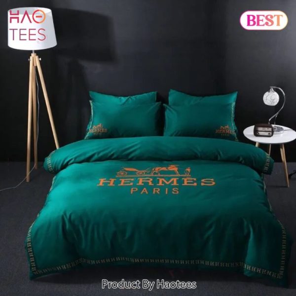 Hermes Dark Green Luxury Brand Premium Bedding Set Bedspread Duvet Cover Set Home Decor