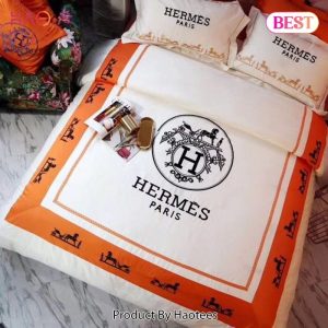 Hermes Orange Premium Logo Luxury Brand Bedding Set Home Decor