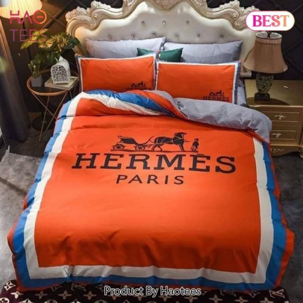 Hermes Paris Premium Logo Luxury Brand Bedding Set Home Decor