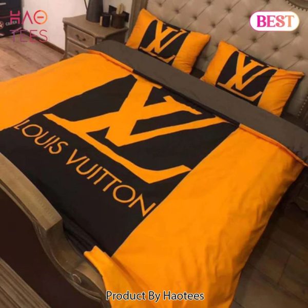 Louis Vuiton Orange Logo Luxury Brand Bedding Set Home Decor