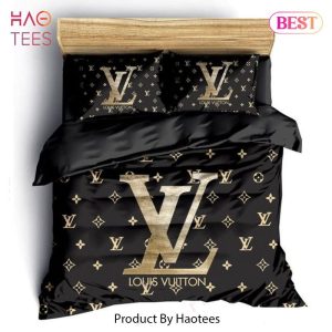 Louis Vuitton Black Golden Fashion Luxury Brand Fashion Bedding Set Bedspread Duvet Cover Set