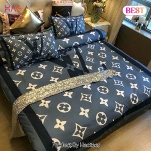 Louis Vuitton Blue And Black Logo Brand Bedding Set Bedspread Duvet Cover Set Home Decor