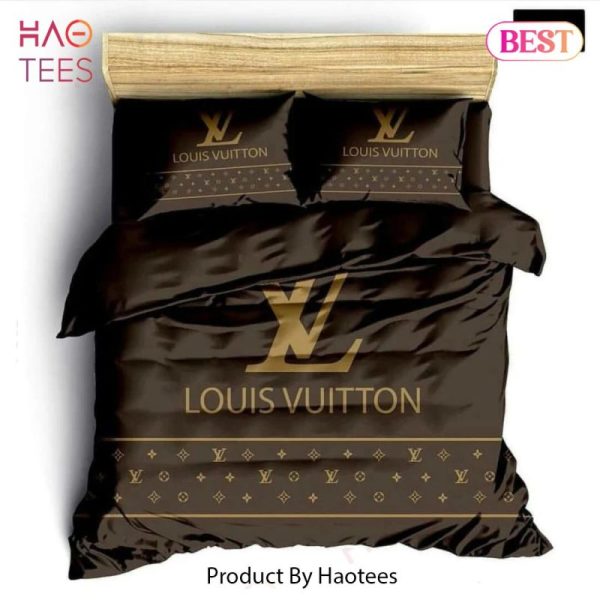 Louis Vuitton Brown Fashion Logo Luxury Brand Premium Bedding Set Home Decor