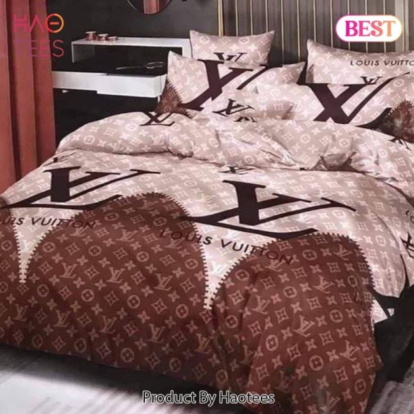 Louis Vuitton Brown Pinky Luxury Brand Bedding Set Home Decor