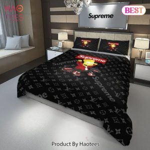 Louis Vuitton Supreme Bart Simpson Black Luxury Brand Bedding Set Home Decor Special Gift