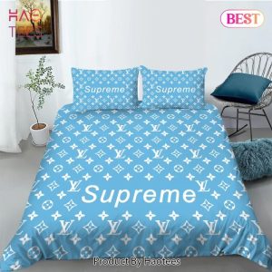 Louis Vuitton Supreme Blue Luxury Fashion Brand Bedding Set Bedspread Duvet Cover Set