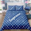 Louis Vuitton Supreme Blue Luxury Premium Bedding Set Home Decor