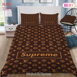 Louis Vuitton Supreme Brown Luxury Brand Logo Premium Bedding Set Home Decor