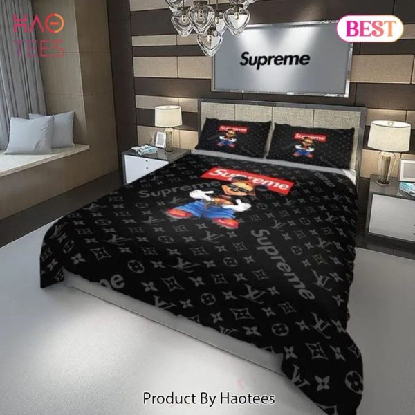 Louis Vuitton Supreme Hip Hop Mikcey Luxury Brand High-End Bedding Set LV Home Decor