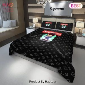 Louis Vuitton Supreme Vegeta Dragon Ball Black Luxury Brand Bedding Set Duvet Cover Home Decor Special Gift