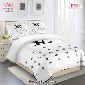 Louis Vuitton White Luxury Brand Limited Fashion Premium Bedding Set Home Decor