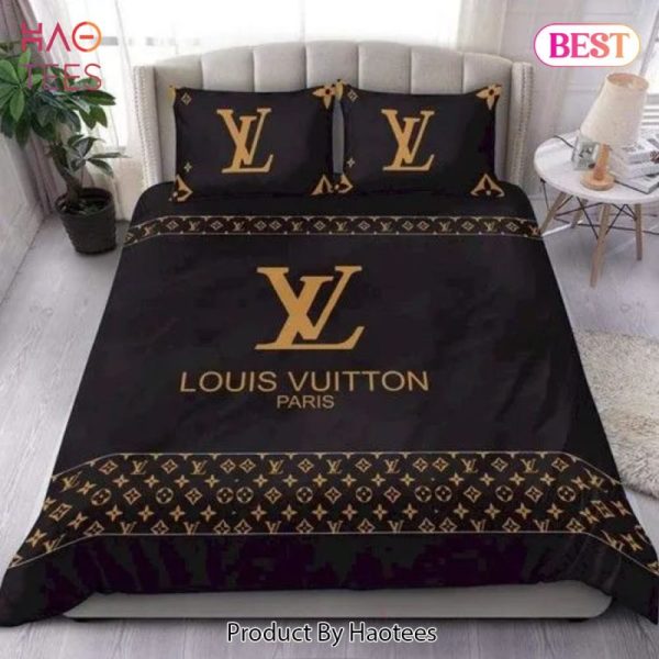 Louis Vuitton Yellow Logo Black Luxury Brand Premium Bedding Set Duvet Cover Home Decor