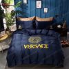 Luxury Versace Blue and Gold Logo Brands Bedding Set