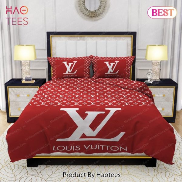 Red Background And White Pattern Louis Vuitton Bedding Sets Bed Sets