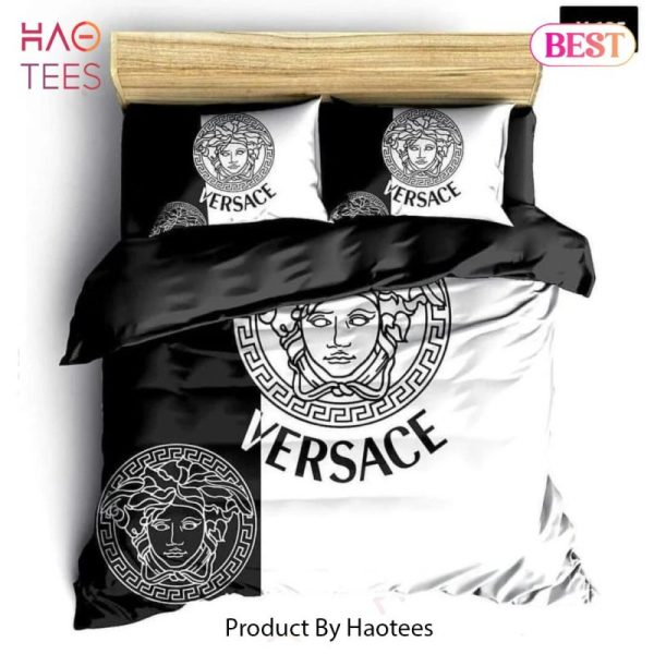 Versace Black And White Full Fashion Logo Luxury Brand Premium Bedding Set Home Decor