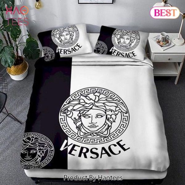 Versace Black White Fashion Logo Luxury Brand Bedding Set Home Decor