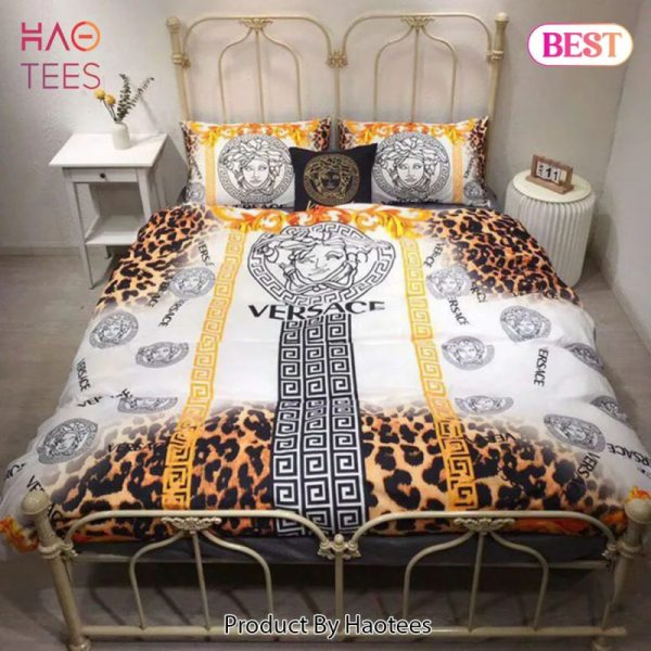 Versace Logo Leopard Luxury Brand Bedding Set Bedspread Duvet Cover Set Home Decor