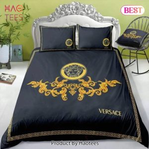 Versace Medusa Golden Pattern Black Luxury Brand Bedding Set Duvet Cover Home Decor