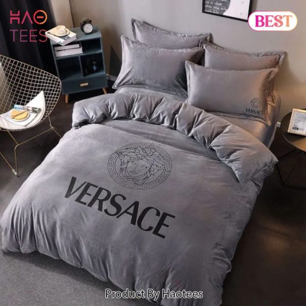 Versace Medusa Grey Luxury Brand Premium Bedding Set Bedspread Duvet Cover Set Home Decor