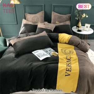 Versace Medusa Yellow Brown Black Luxury Brand Premium Bedding Set Bedspread Duvet Cover Set Home Decor