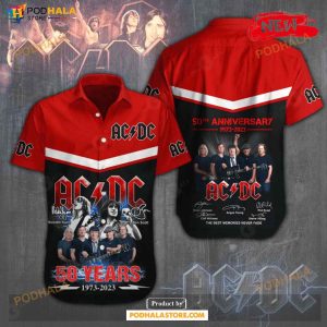 Acdc 50 Anniversary 1973-2023 The Best Memories Never Fade Signatures Red Design Hawaiian Shirt