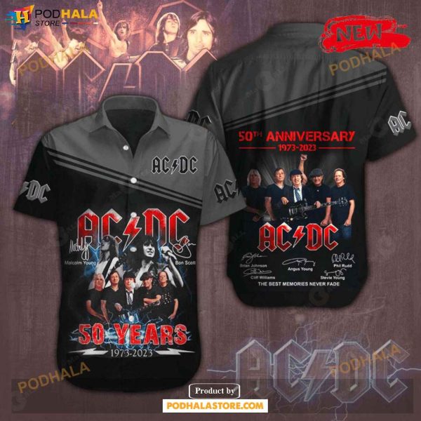 Acdc 50 Years 1973-2023 Rock Music Memories Gray Design Hawaiian Shirt