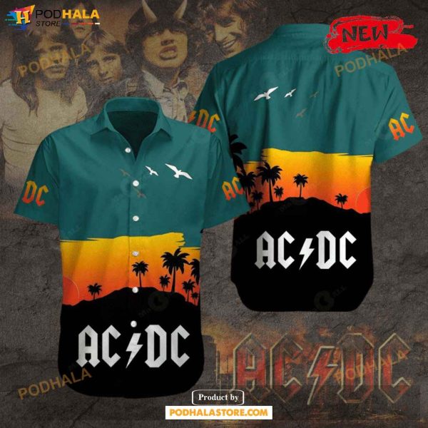 Acdc Rock Music Sunset Coconut Tree Design Hawaiian Shirt