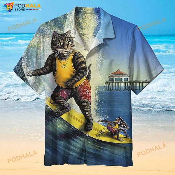 Amazing Cat And Mouse Surfing 3D Funny Hawaiian Shirt