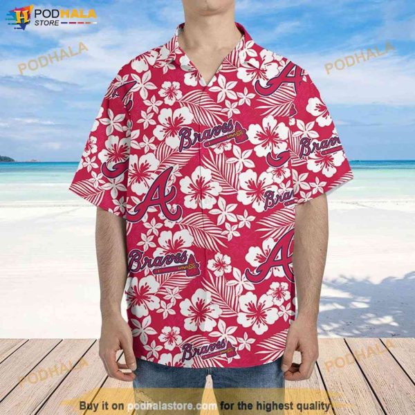 Atlanta Braves Hawaiian Shirt Hibiscus Seamless Pattern