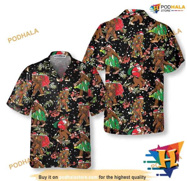 Bigfoot Santa Christmas Pattern Hawaiian Shirt