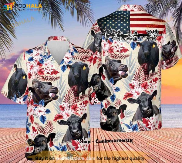 Black Angus Cow Tropical Hawaiian Shirt