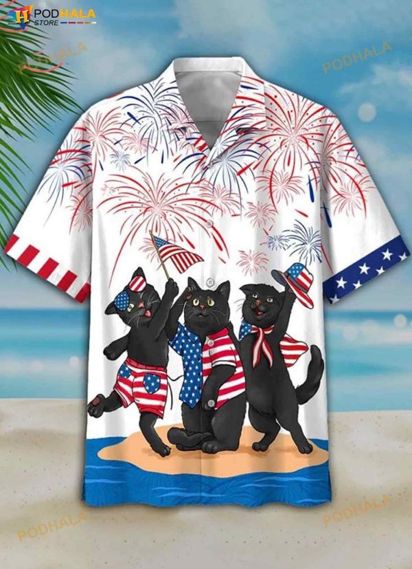 Black Cat Independence Day Is Coming 3D Funny Hawaiian Shirt