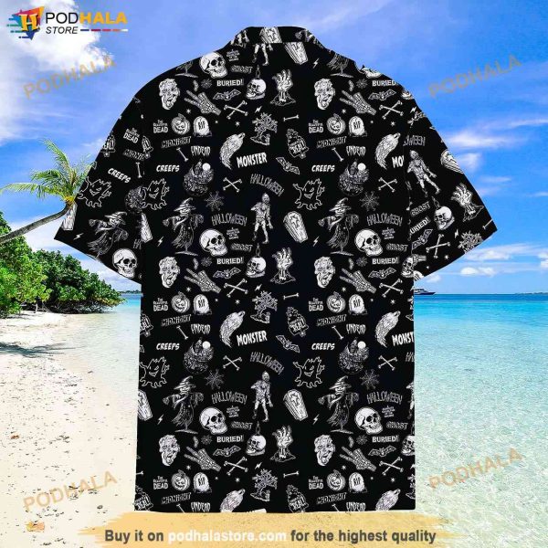 Black Skull And Skeleton Hawaiian Shirt