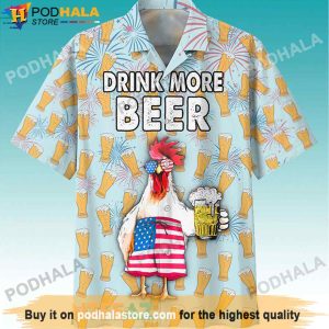 Chicken USA Flag Drink More Beer Hawaiian Shirt